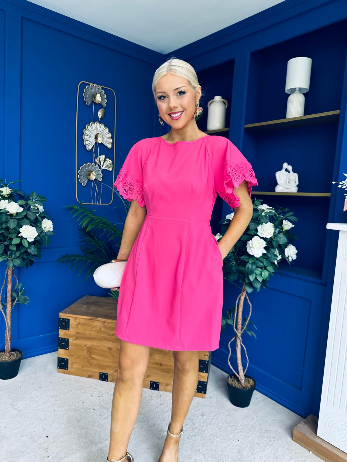 Patzy Lace Trim Mini Dress Hot Pink