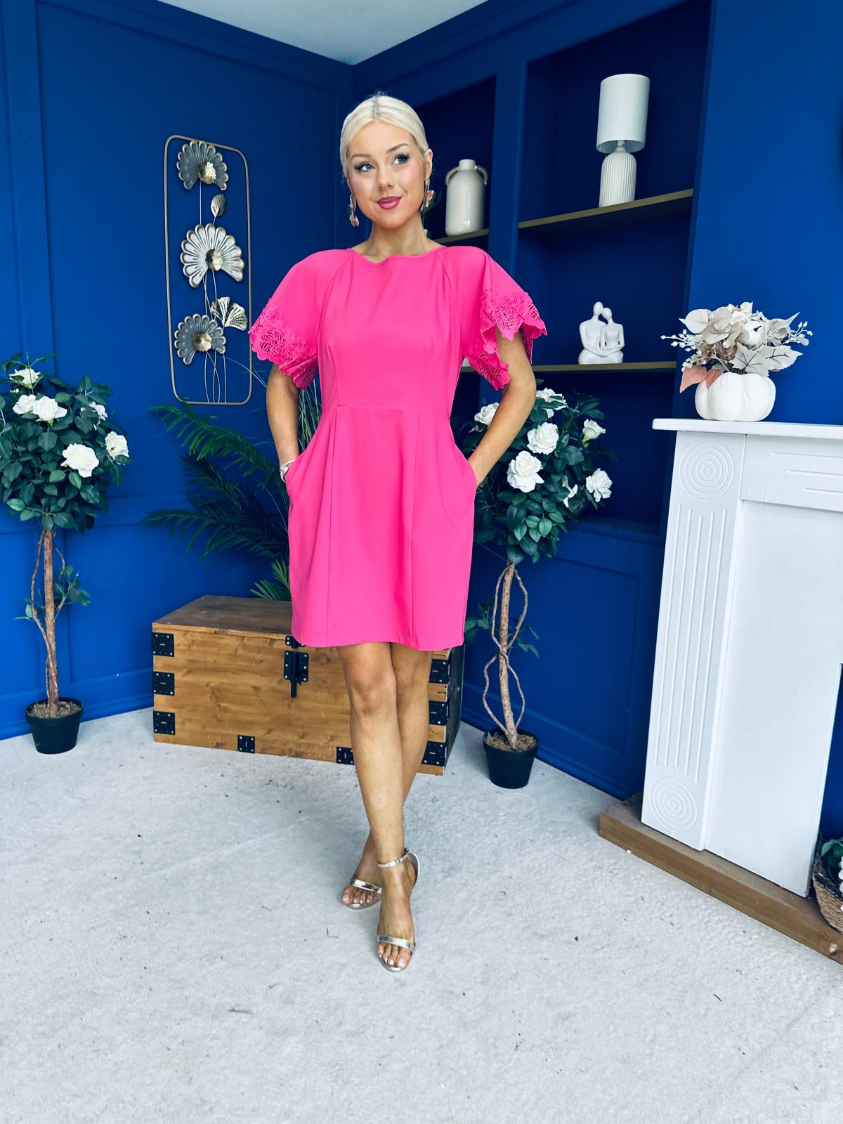 Patzy Lace Trim Mini Dress Hot Pink