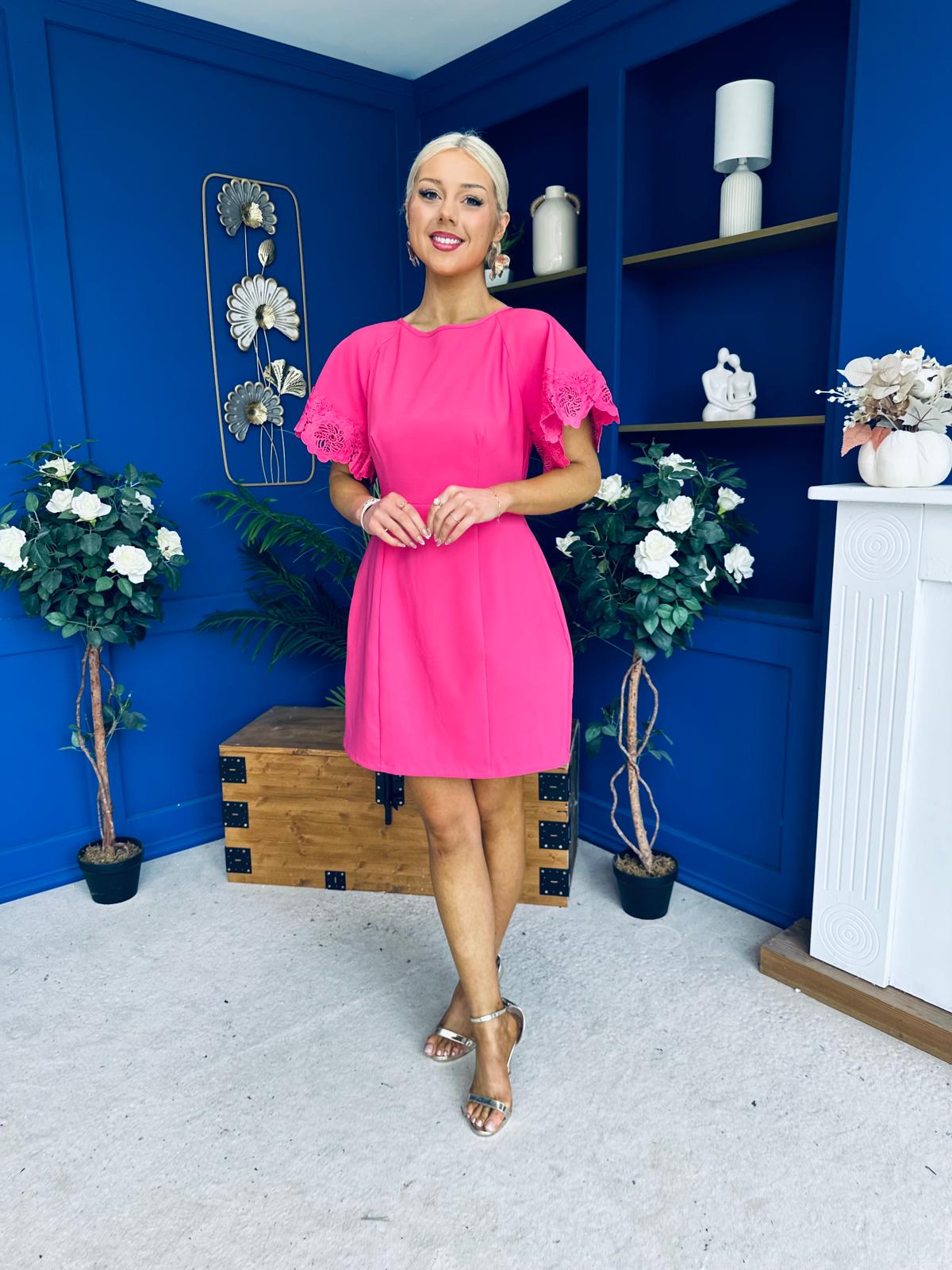 Patzy Lace Trim Mini Dress Hot Pink