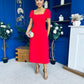 Valentina Square Neck Short Sleeve Midi Dress Red