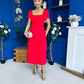 Valentina Square Neck Short Sleeve Midi Dress Red