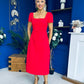 Valentina Square Neck Short Sleeve Midi Dress Red