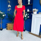 Valentina Square Neck Short Sleeve Midi Dress Red
