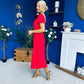 Valentina Square Neck Short Sleeve Midi Dress Red