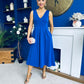 Tiffany V Neck Skater Scuba Midi Dress Cobalt
