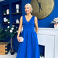 Tiffany V Neck Skater Scuba Midi Dress Cobalt