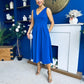 Tiffany V Neck Skater Scuba Midi Dress Cobalt