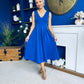 Tiffany V Neck Skater Scuba Midi Dress Cobalt