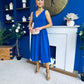Tiffany V Neck Skater Scuba Midi Dress Cobalt
