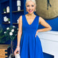 Tiffany V Neck Skater Scuba Midi Dress Cobalt