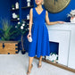 Tiffany V Neck Skater Scuba Midi Dress Cobalt