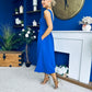 Tiffany V Neck Skater Scuba Midi Dress Cobalt