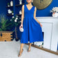 Tiffany V Neck Skater Scuba Midi Dress Cobalt