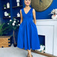Tiffany V Neck Skater Scuba Midi Dress Cobalt