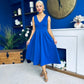 Tiffany V Neck Skater Scuba Midi Dress Cobalt