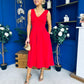 Tiffany V Neck Skater Scuba Midi Dress Red