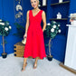 Tiffany V Neck Skater Scuba Midi Dress Red