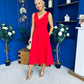 Tiffany V Neck Skater Scuba Midi Dress Red