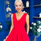 Tiffany V Neck Skater Scuba Midi Dress Red