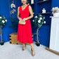 Tiffany V Neck Skater Scuba Midi Dress Red
