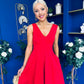 Tiffany V Neck Skater Scuba Midi Dress Red