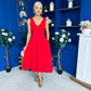 Tiffany V Neck Skater Scuba Midi Dress Red
