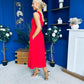 Tiffany V Neck Skater Scuba Midi Dress Red