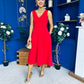 Tiffany V Neck Skater Scuba Midi Dress Red