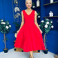 Tiffany V Neck Skater Scuba Midi Dress Red