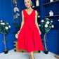 Tiffany V Neck Skater Scuba Midi Dress Red