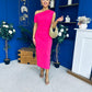 Donna Asymmetric Neckline Midi Dress Hot Pink