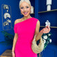 Donna Asymmetric Neckline Midi Dress Hot Pink