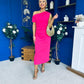 Donna Asymmetric Neckline Midi Dress Hot Pink