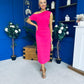 Donna Asymmetric Neckline Midi Dress Hot Pink