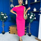 Donna Asymmetric Neckline Midi Dress Hot Pink