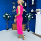 Donna Asymmetric Neckline Midi Dress Hot Pink