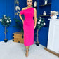 Donna Asymmetric Neckline Midi Dress Hot Pink