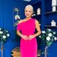 Donna Asymmetric Neckline Midi Dress Hot Pink