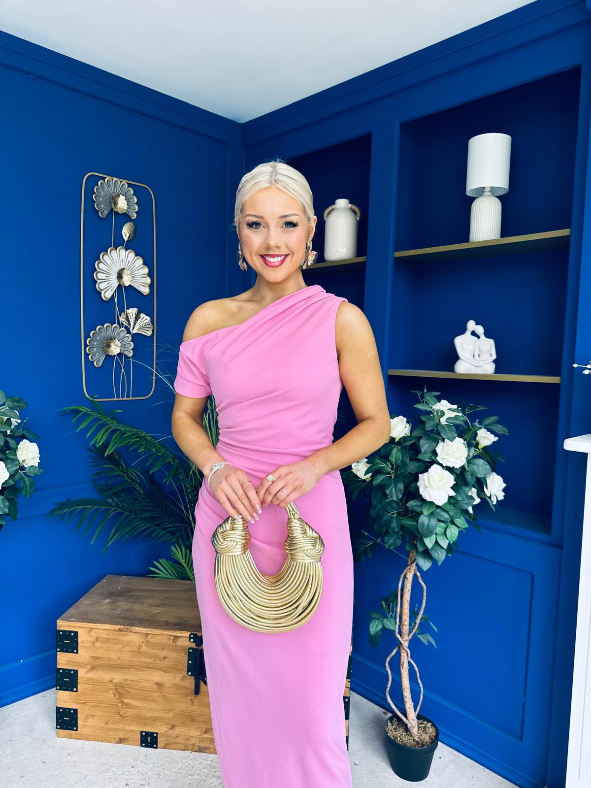 Donna Asymmetric Neckline Midi Dress Pwr Pink