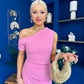 Donna Asymmetric Neckline Midi Dress Pwr Pink