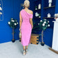 Donna Asymmetric Neckline Midi Dress Pwr Pink