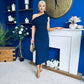 Donna Asymmetric Neckline Midi Dress Navy