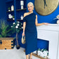 Donna Asymmetric Neckline Midi Dress Navy
