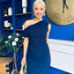 Donna Asymmetric Neckline Midi Dress Navy