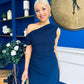 Donna Asymmetric Neckline Midi Dress Navy