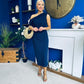 Donna Asymmetric Neckline Midi Dress Navy
