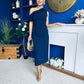 Donna Asymmetric Neckline Midi Dress Navy
