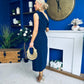 Donna Asymmetric Neckline Midi Dress Navy