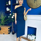 Donna Asymmetric Neckline Midi Dress Navy
