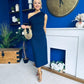 Donna Asymmetric Neckline Midi Dress Navy